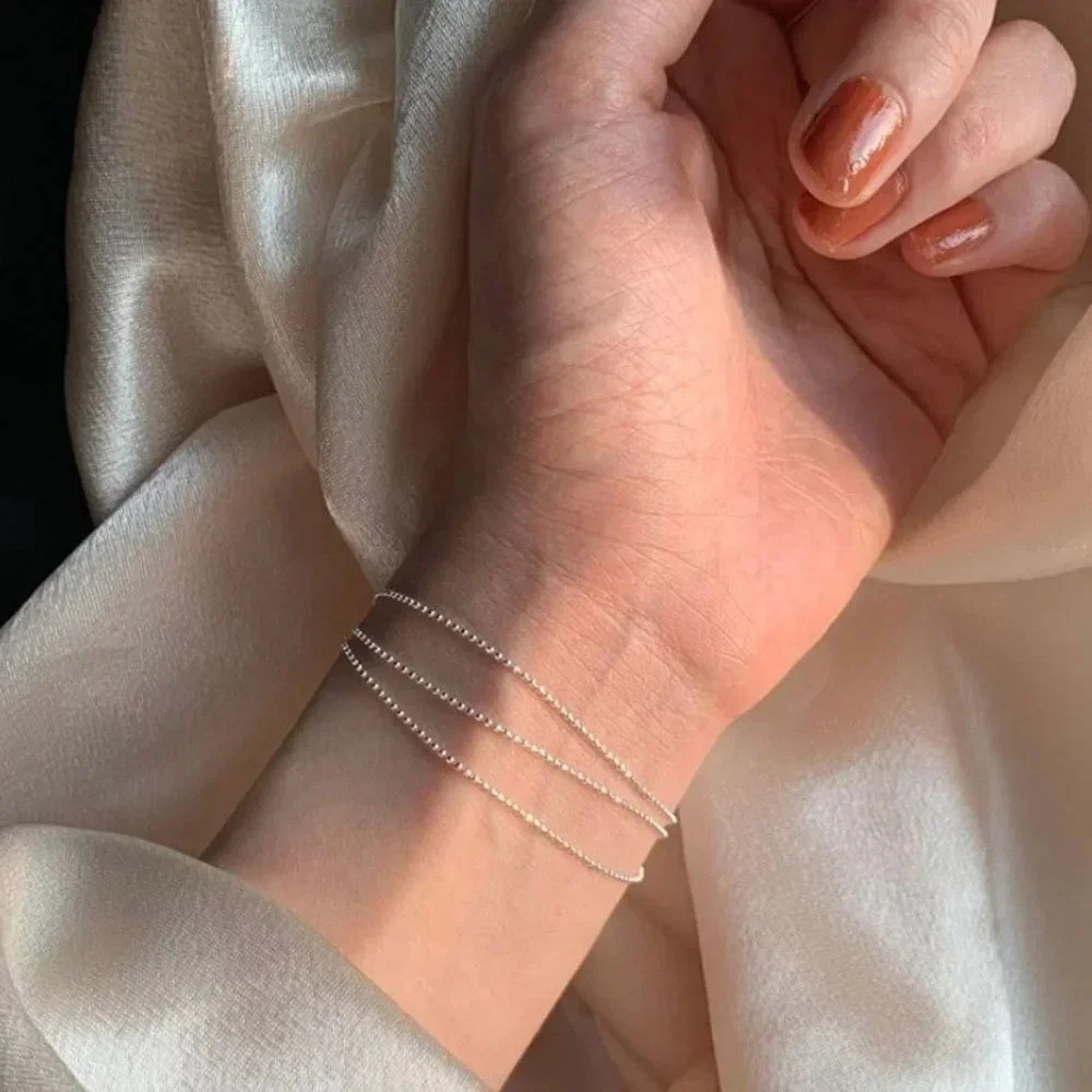 925 Sterling Silver Dainty Bead Triple Layer Chain Bracelet